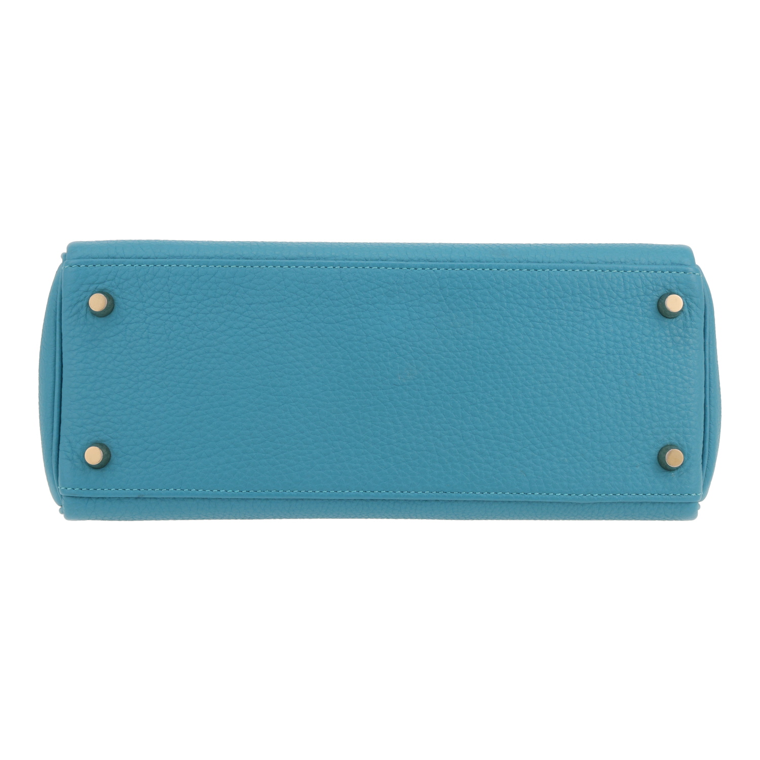 Hermès  Kelly 28 cm handbag  in blue Turquoise togo leather - Detail D1