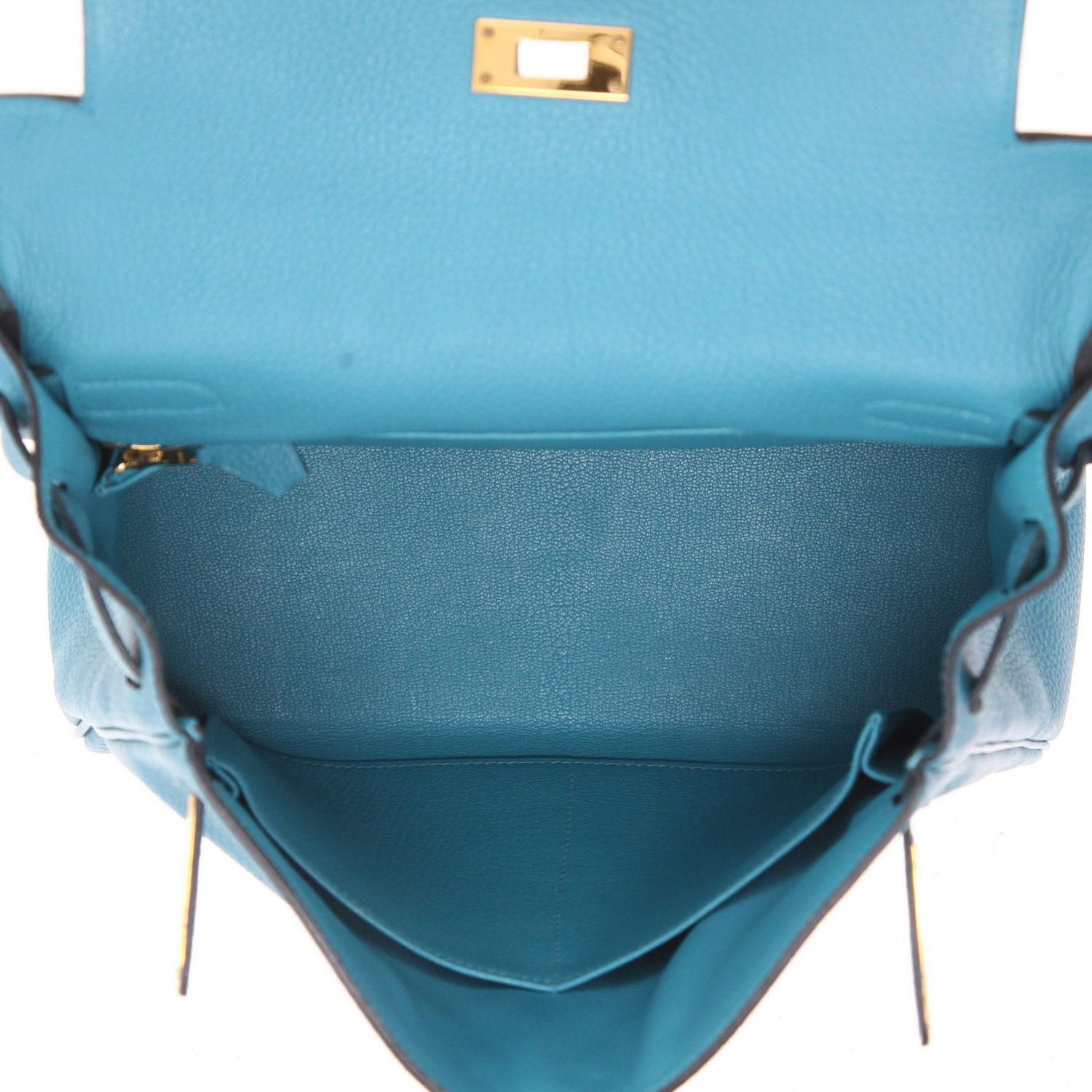 Bolso de mano Hermès  Kelly 28 cm en cuero togo azul - Detail D3