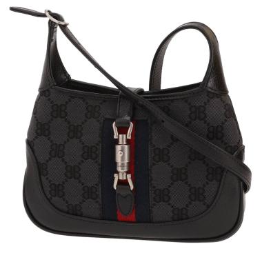 Bolso bandolera Balenciaga  x Gucci Jackie en lona monogram negra y cuero negro