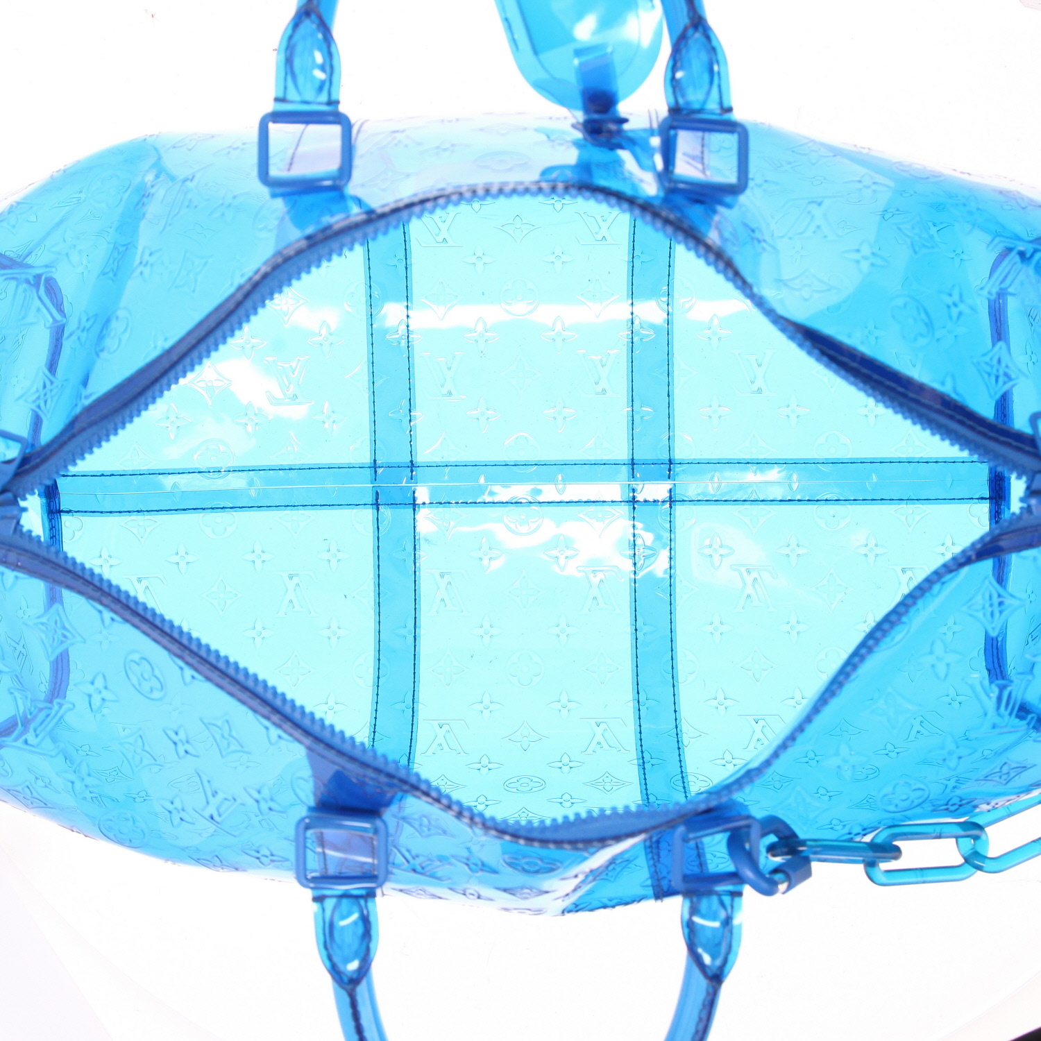 Borsa da viaggio Louis Vuitton  Keepall Editions Limitées in PVC sfumato blu e PVC blu - Detail D3