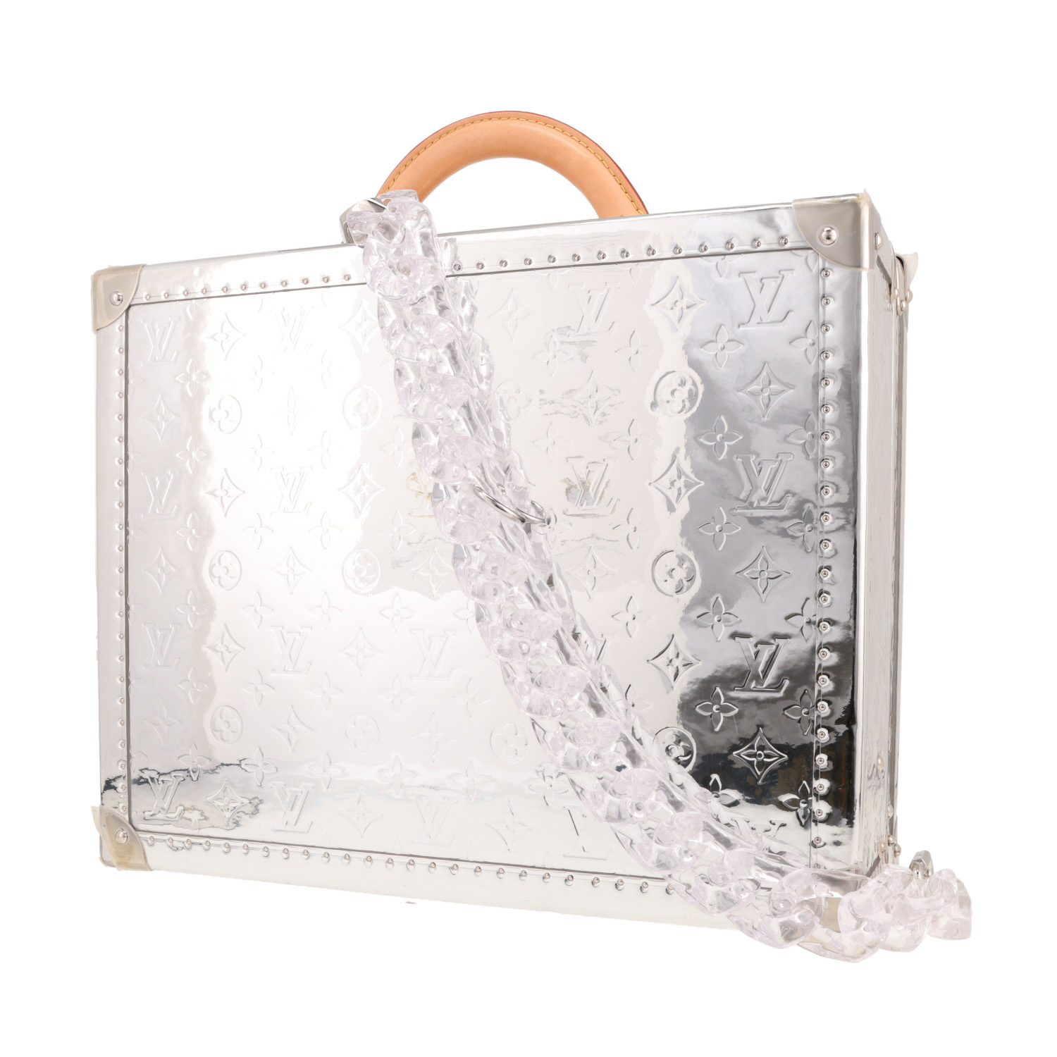 Louis Vuitton  Cotteville suitcase  in silver monogram leather  and natural leather - Detail D5