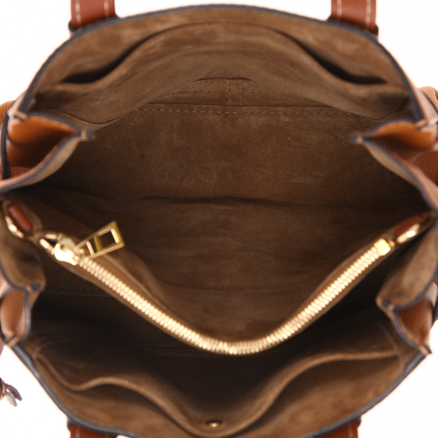 Sac à main Loewe  Bucket en cuir gold et cuir marron - Detail D4