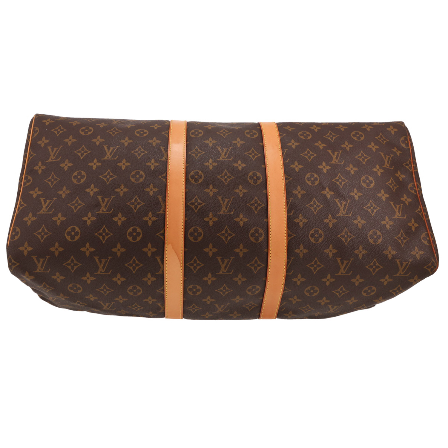 Bolsa de viaje Louis Vuitton Keepall 55 de lona Monogram marrón y piel natural - Detail D1