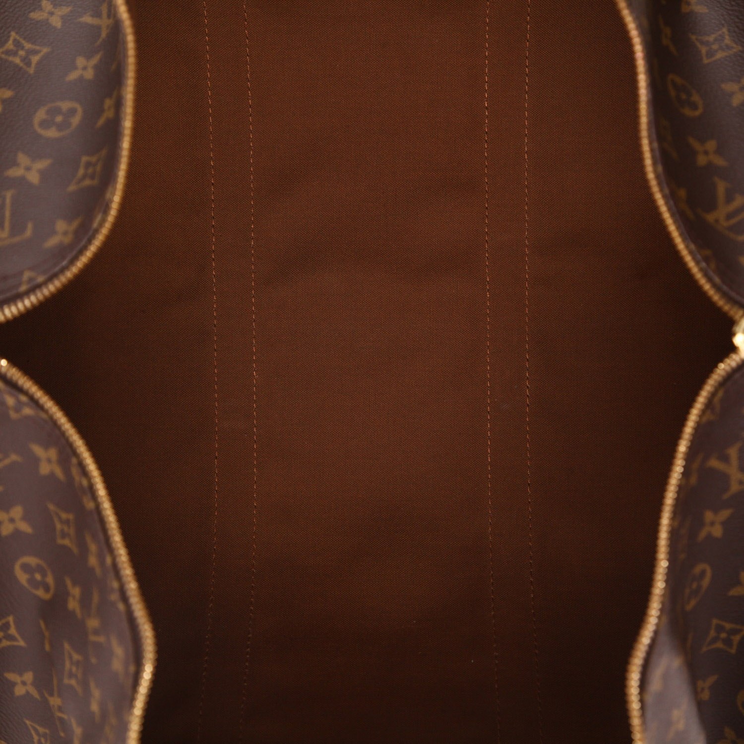 Bolsa de viaje Louis Vuitton Keepall 55 de lona Monogram marrón y piel natural - Detail D3