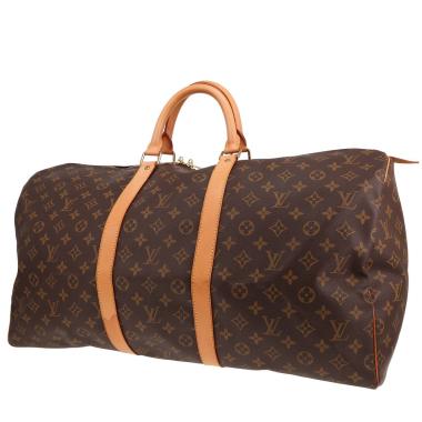 Bolsa de viaje Louis Vuitton Keepall 55 de lona Monogram marrón y piel natural