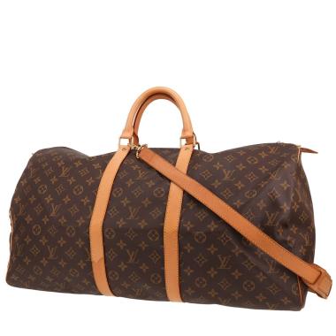 Borsa da viaggio Louis Vuitton  Keepall 55 in tela monogram marrone e pelle naturale
