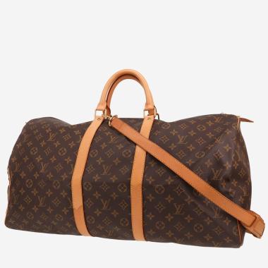 Sac de voyage Louis Vuitton  Keepall 55 en toile monogram marron et cuir naturel