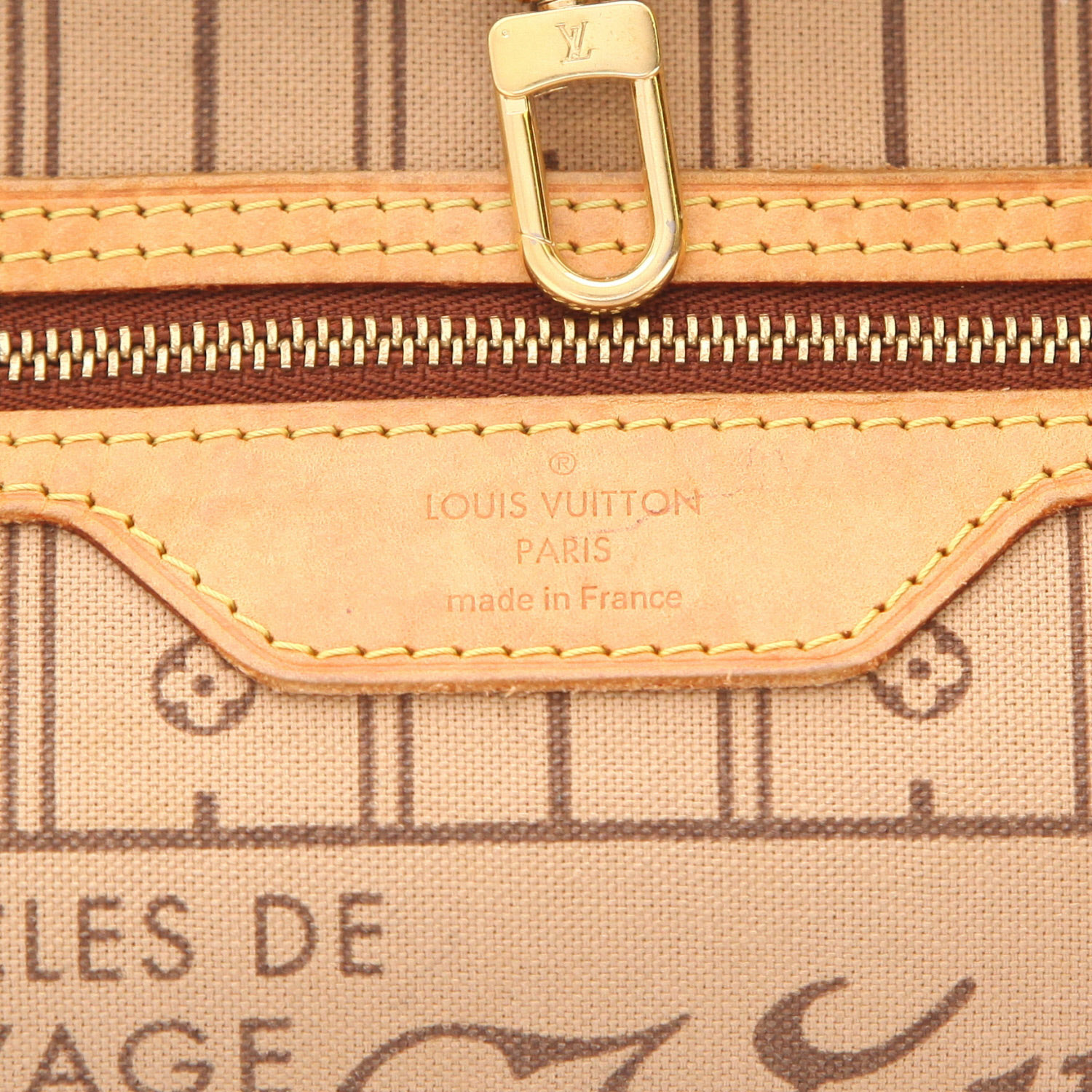 Louis Vuitton  Neverfull small model  shopping bag  in brown monogram canvas  and natural leather - Detail D2