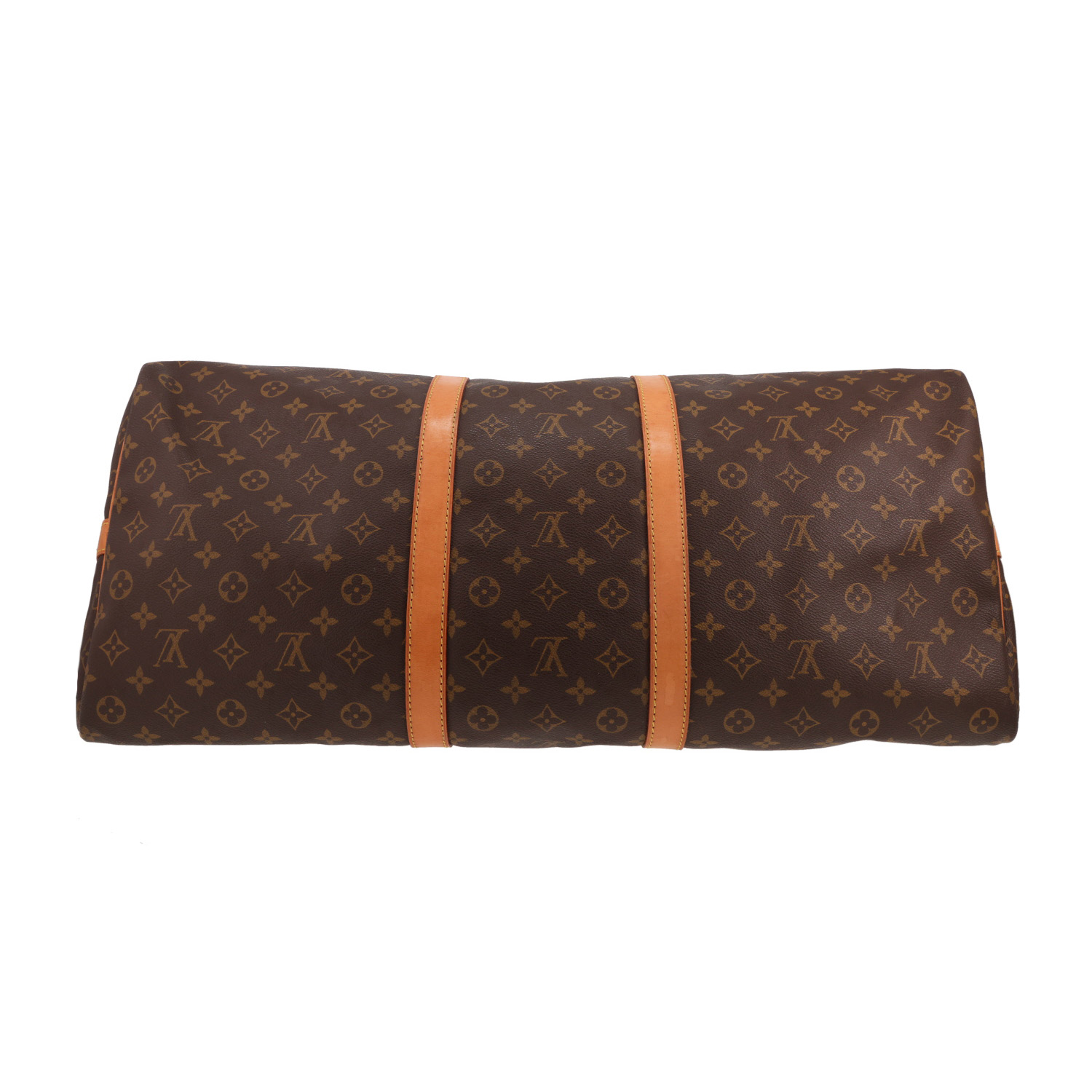 Borsa da viaggio Louis Vuitton  Keepall 60 in tela monogram marrone e pelle naturale - Detail D1
