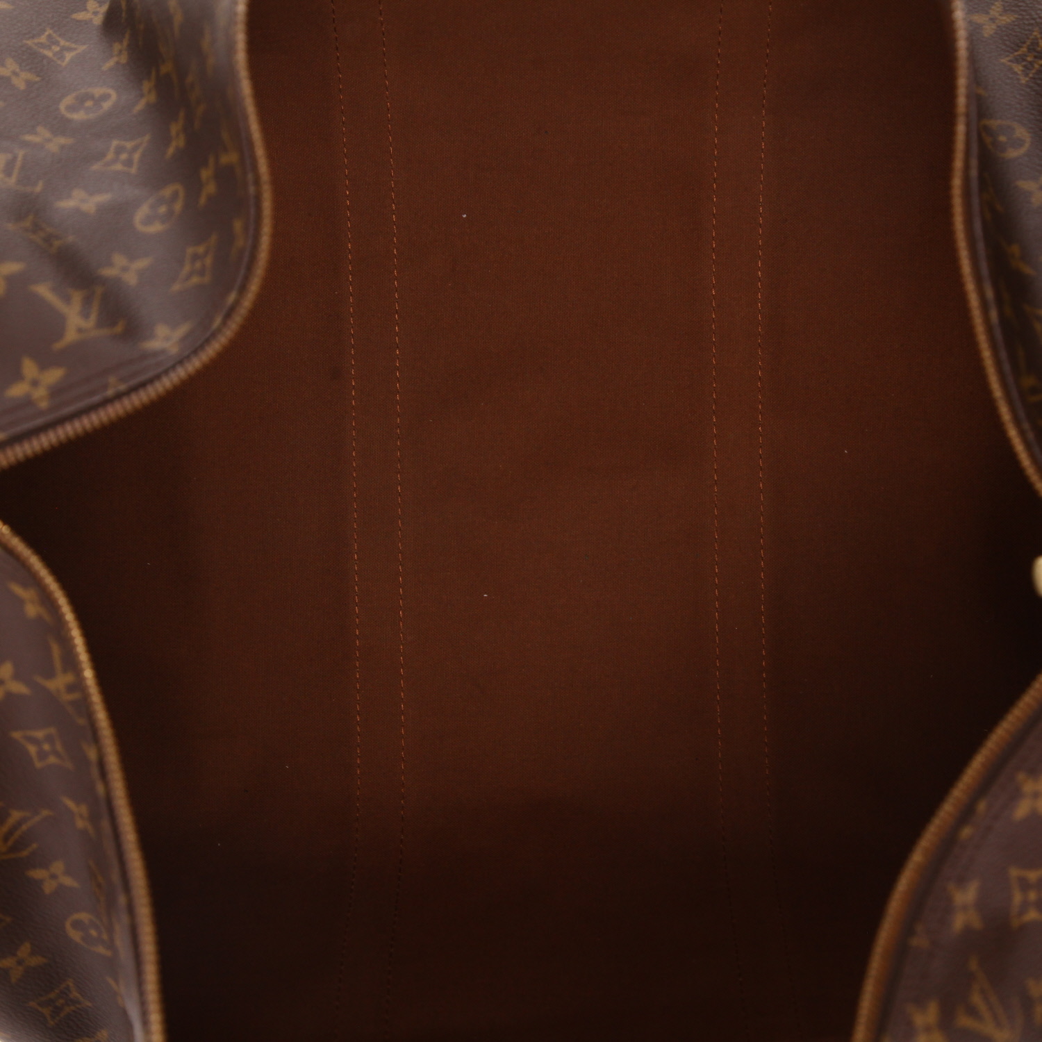 Sac de voyage Louis Vuitton  Keepall 60 en toile monogram marron et cuir naturel - Detail D3