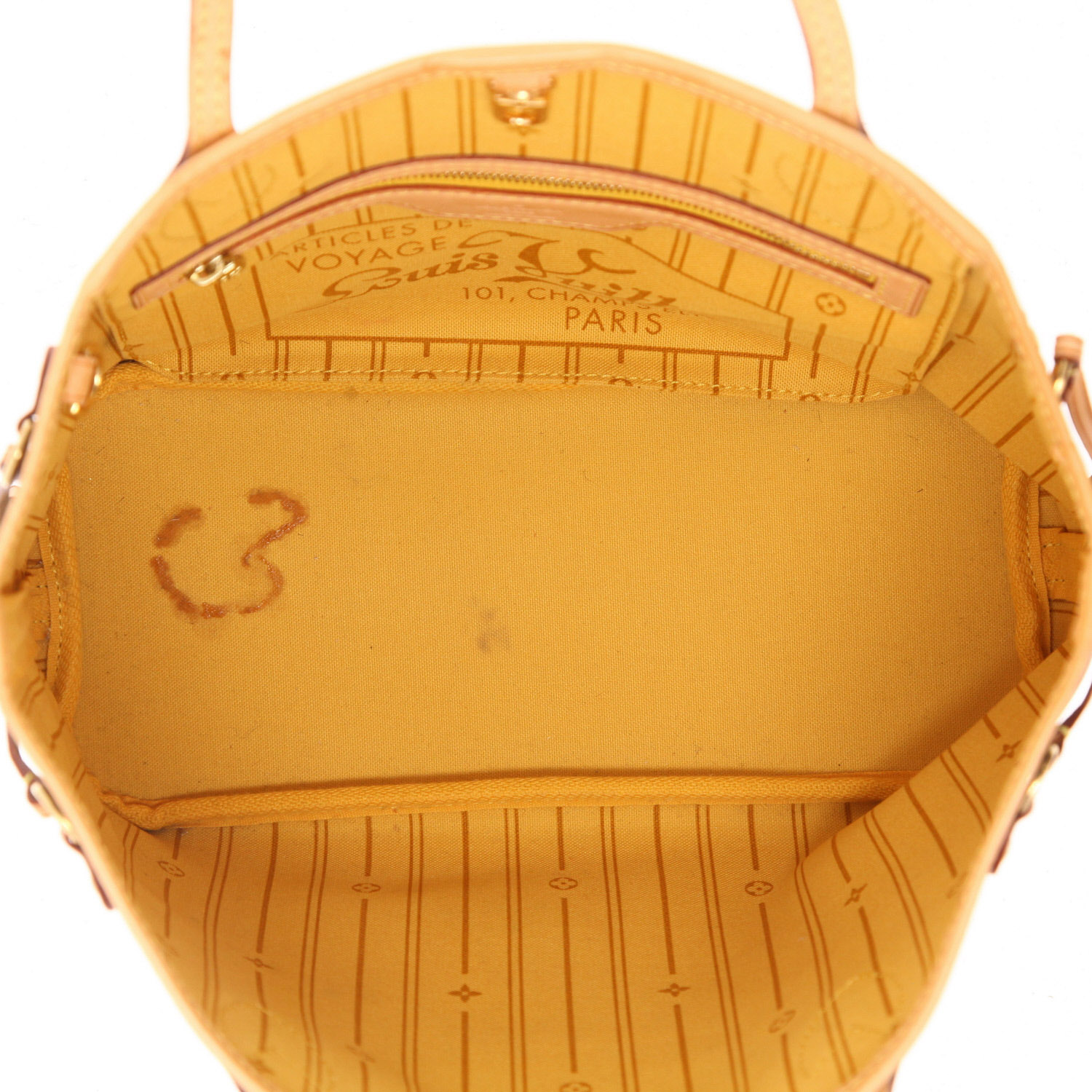 Sac cabas Louis Vuitton  Neverfull petit modèle  en toile monogram marron et cuir naturel - Detail D3