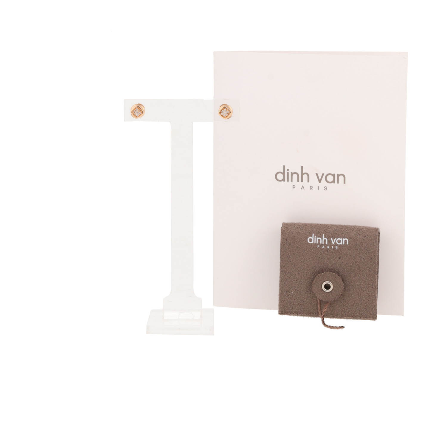 Paire de puces d'oreilles Dinh Van Impression Domino en or rose et diamants - Detail D2