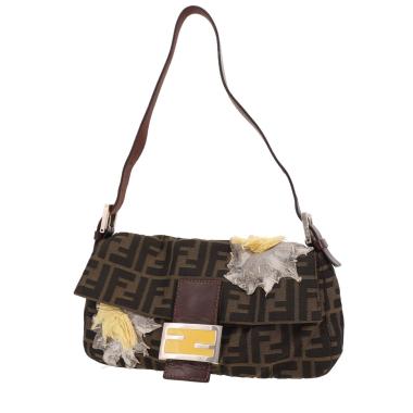 Fendi Baguette handbag in brown logo-printed canvas and brown leather