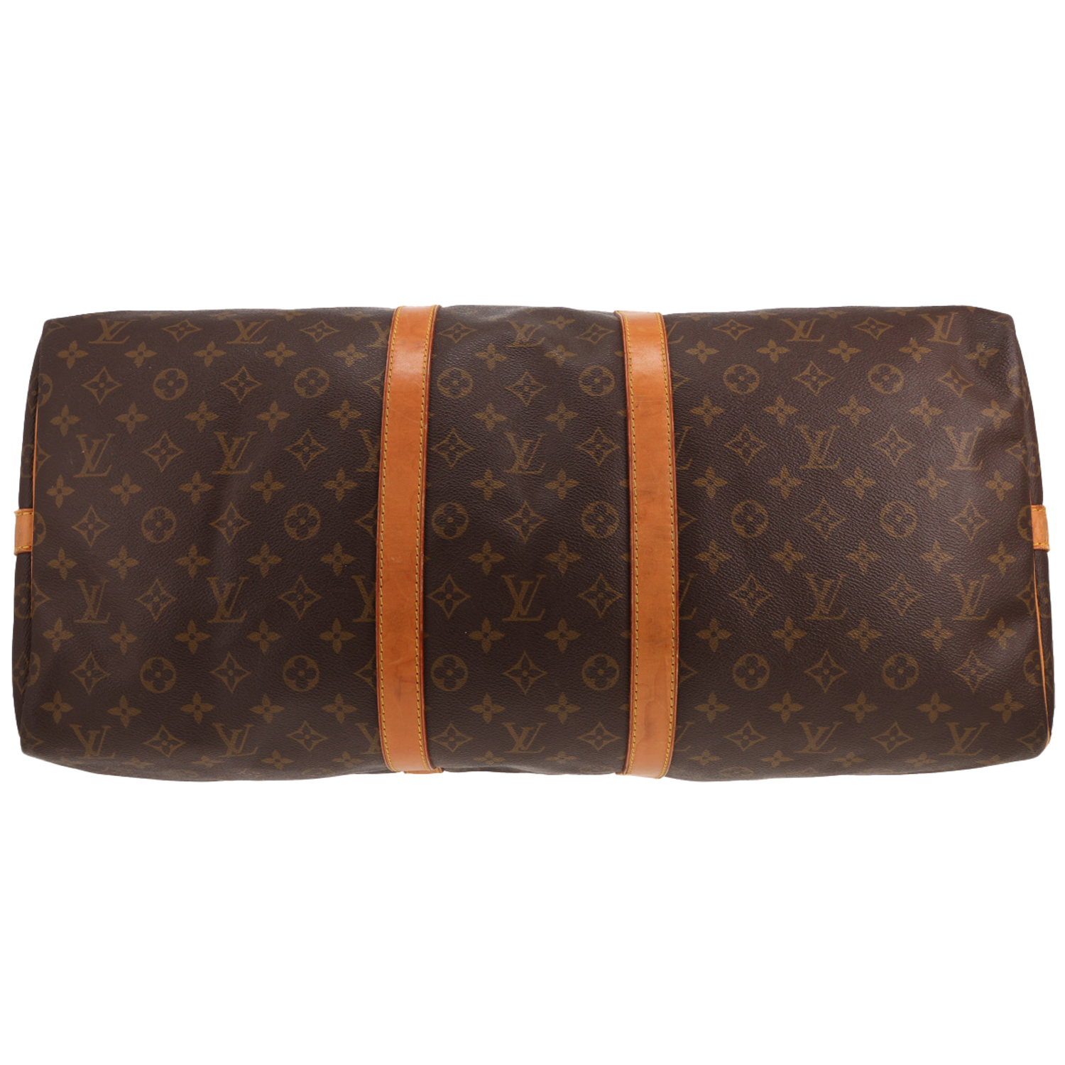 Sac de voyage Louis Vuitton  Keepall 55 en toile monogram marron et cuir naturel - Detail D1