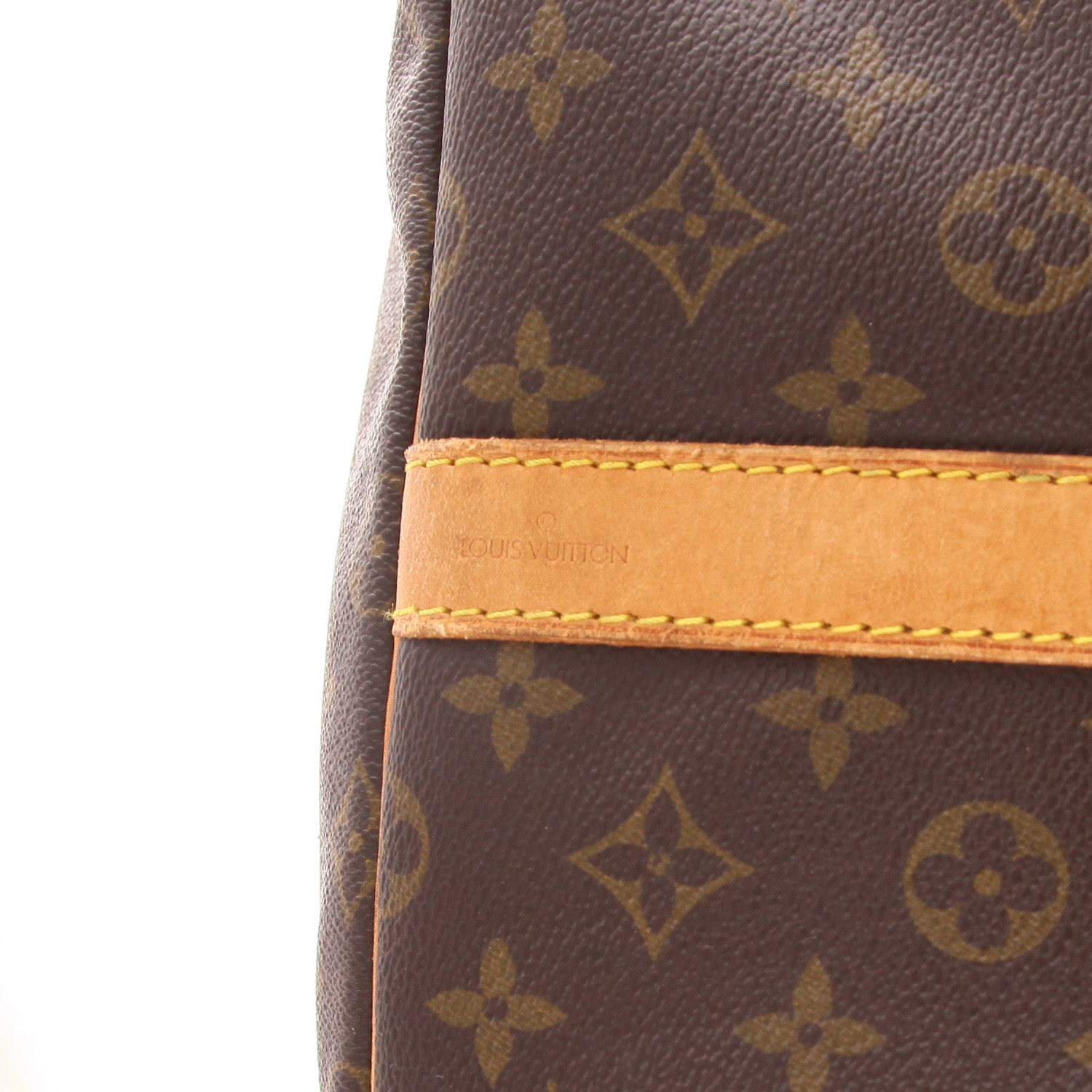 Sac de voyage Louis Vuitton  Keepall 55 en toile monogram marron et cuir naturel - Detail D2