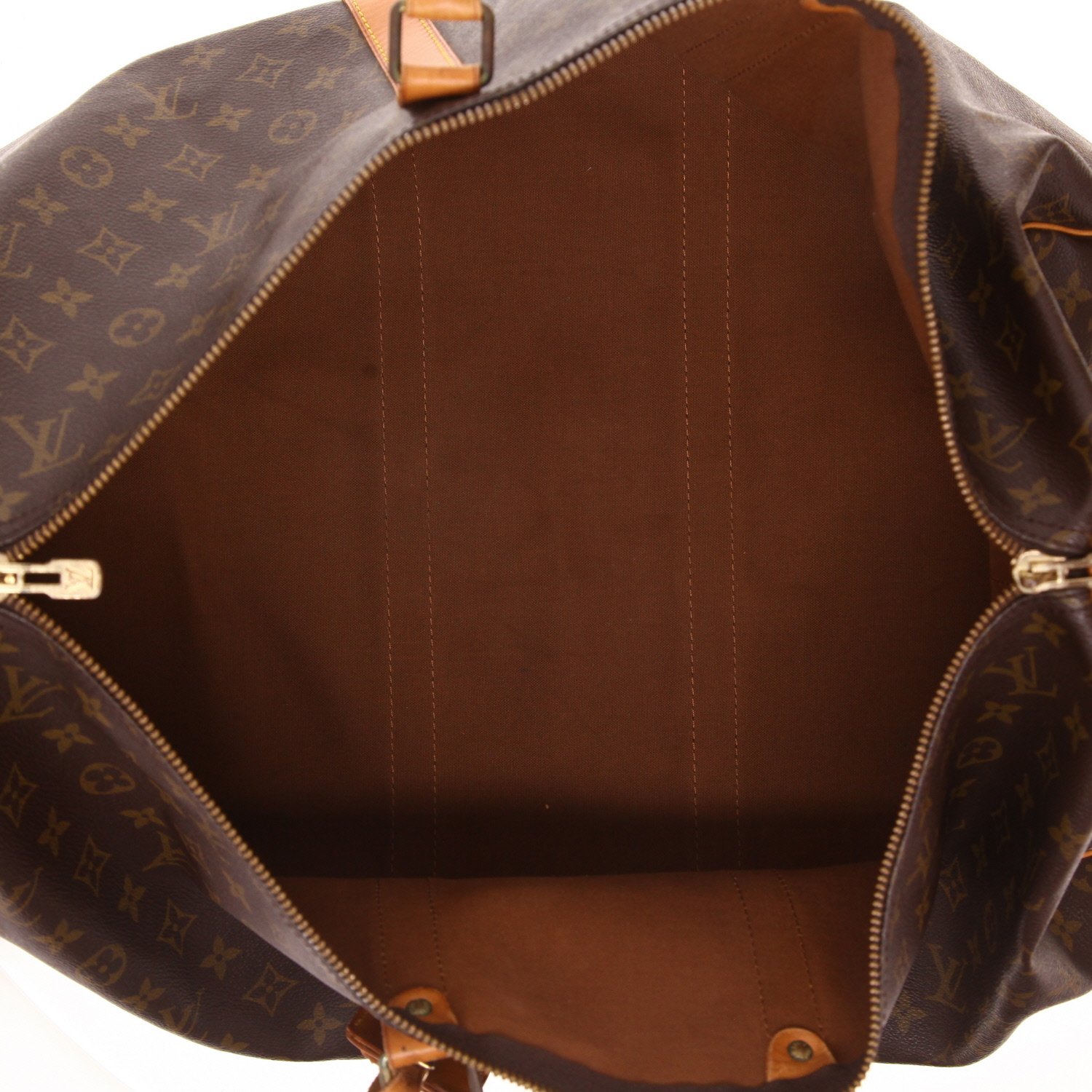 Bolsa de viaje Louis Vuitton Keepall 55 de lona Monogram marrón y piel natural - Detail D3
