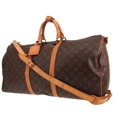 Sac de voyage Louis Vuitton  Keepall 55 en toile monogram marron et cuir naturel