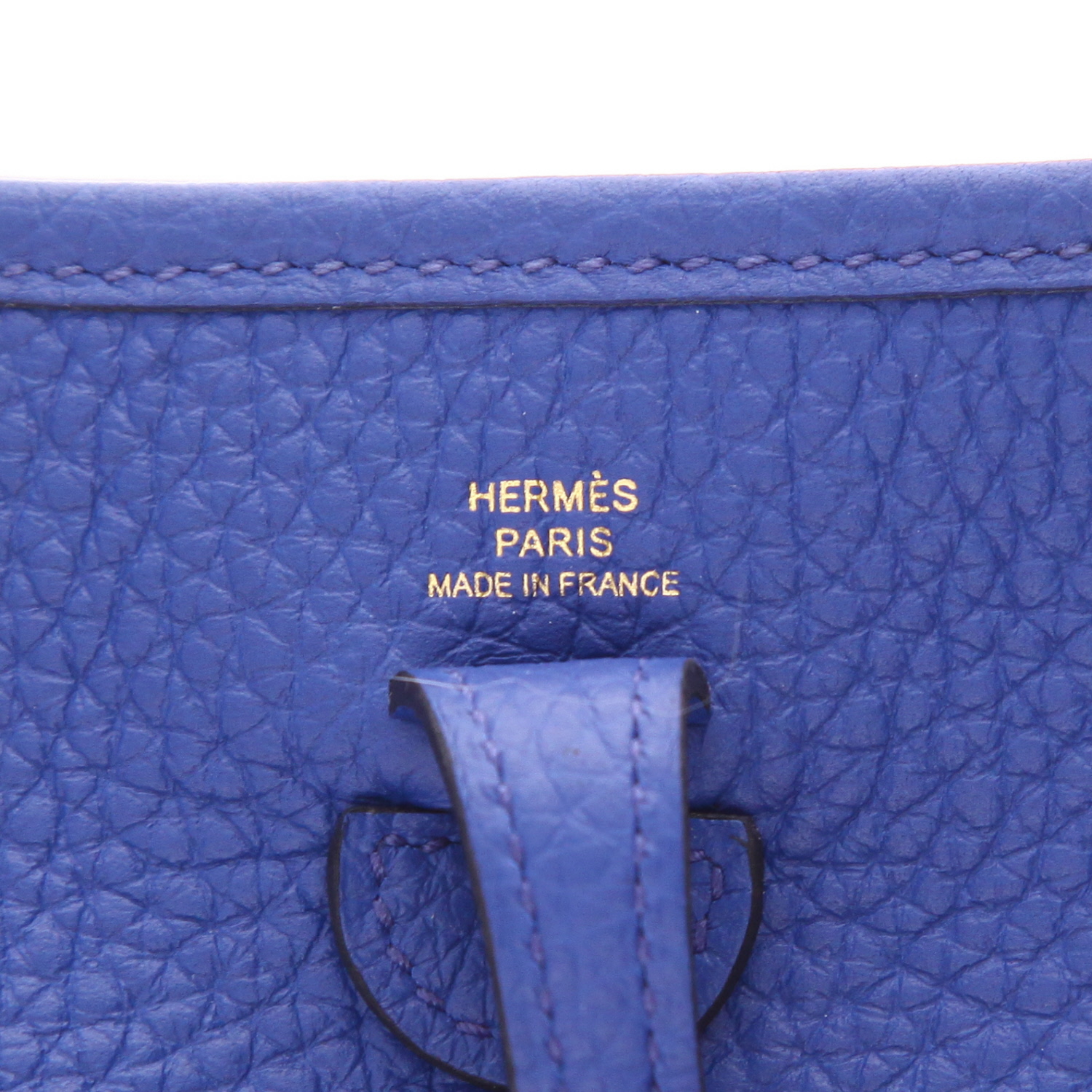 Hermès  Mini Evelyne shoulder bag  in blue leather taurillon clémence - Detail D2