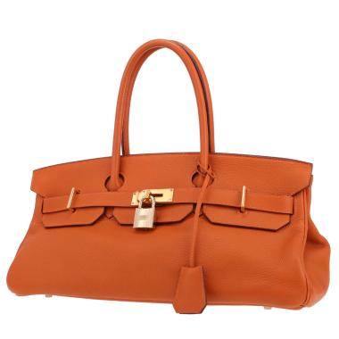 Bolso para llevar al hombro o en la mano Hermès  Birkin Shoulder en cuero taurillon clémence naranja
