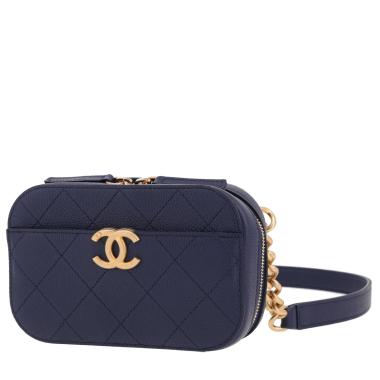 Bolsito-cinturón Chanel   en cuero granulado acolchado azul