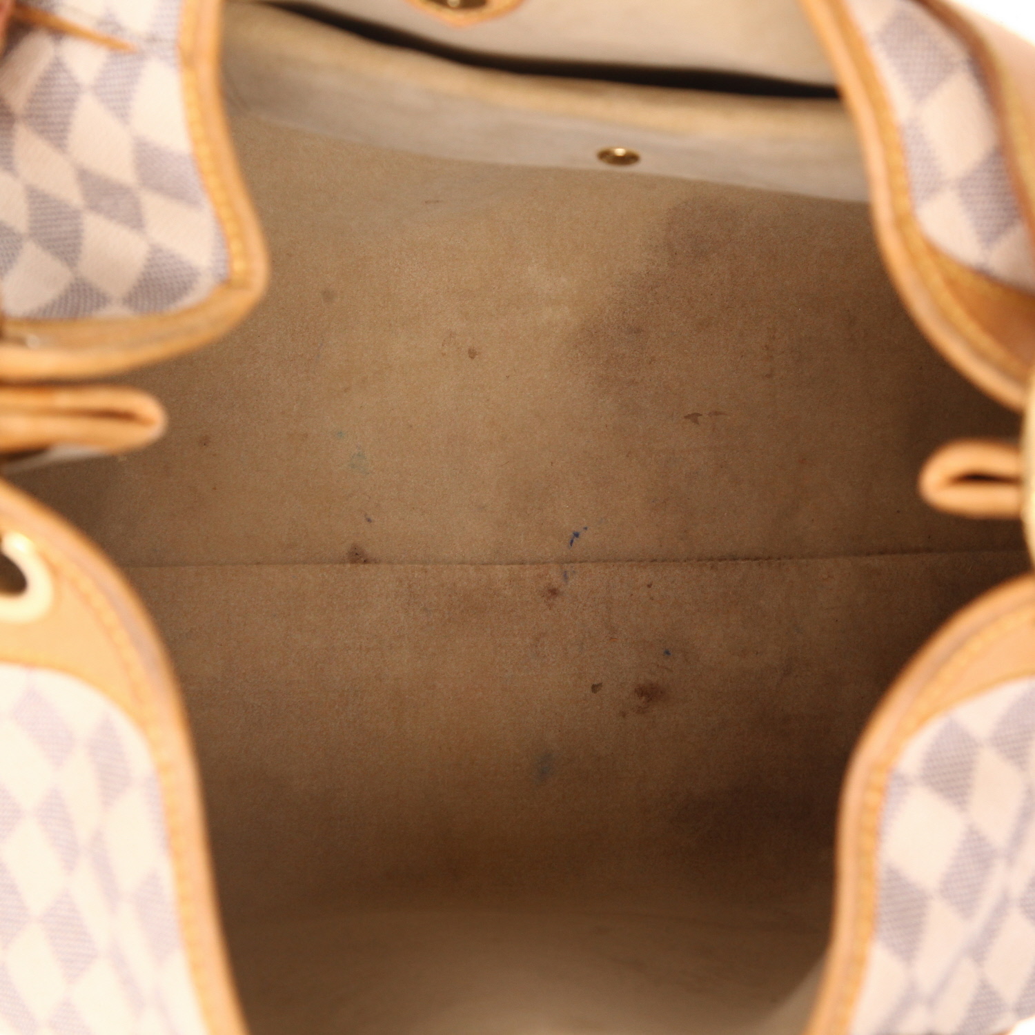 Louis Vuitton  Galliera handbag  in beige damier canvas  and natural leather - Detail D3