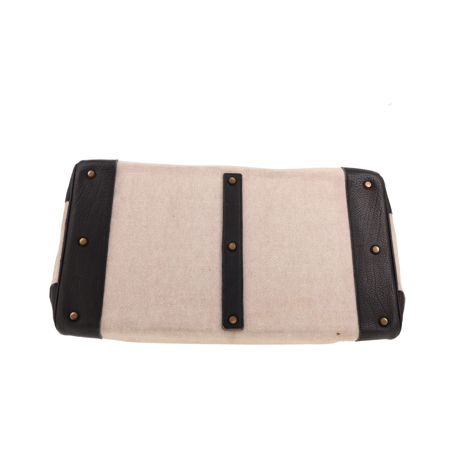 Bolsa de viaje Hermès  Haut à Courroies en cuero negro y lona beige - Detail D1