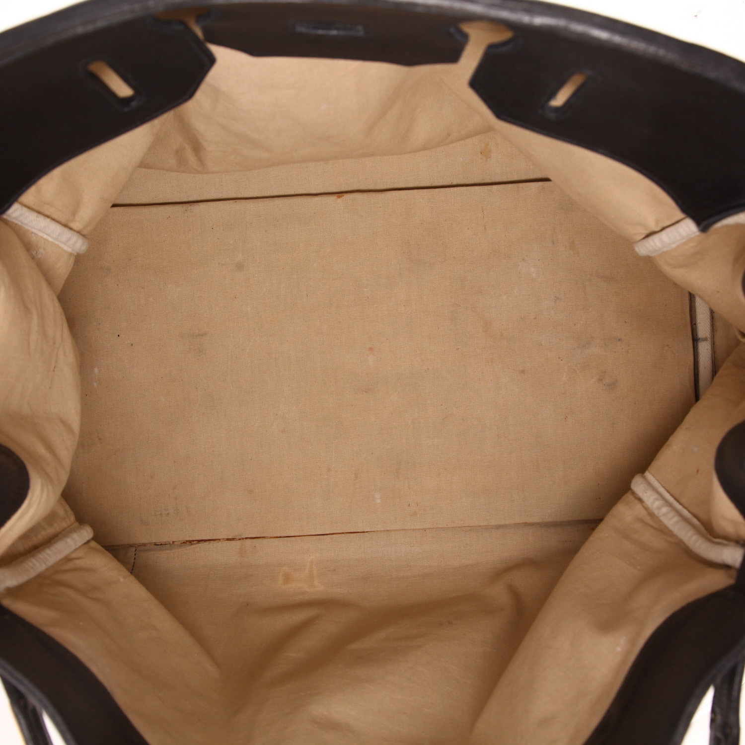 Sac de voyage Hermès  Haut à Courroies en cuir noir et toile beige - Detail D3