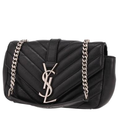 Saint Laurent  College mini  shoulder bag  in black chevron quilted leather