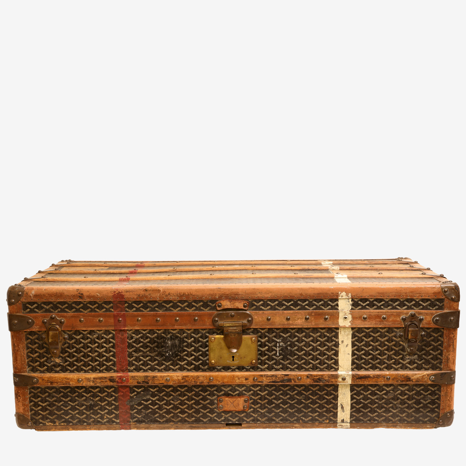 Baul Goyard  Malle en tela Goyardine negra y madera - Detail D1