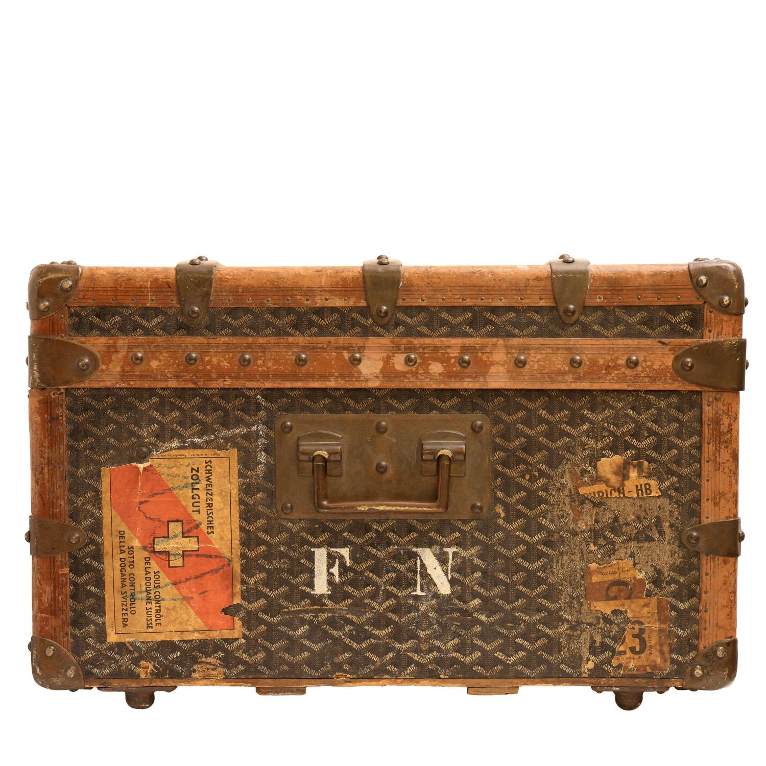 Goyard  Malle trunk  in black Goyard canvas  and wood - Detail D3
