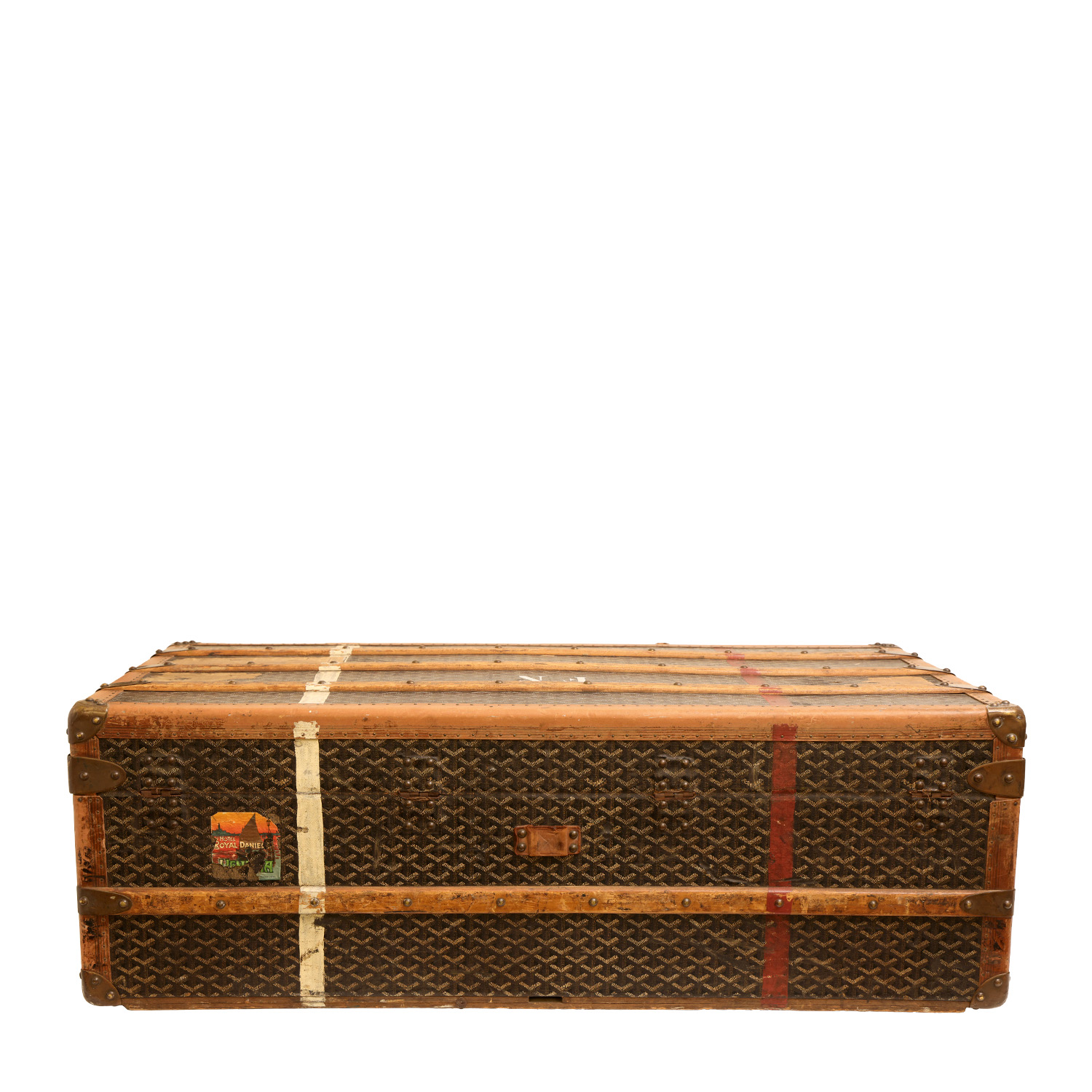 Goyard  Malle trunk  in black Goyard canvas  and wood - Detail D4