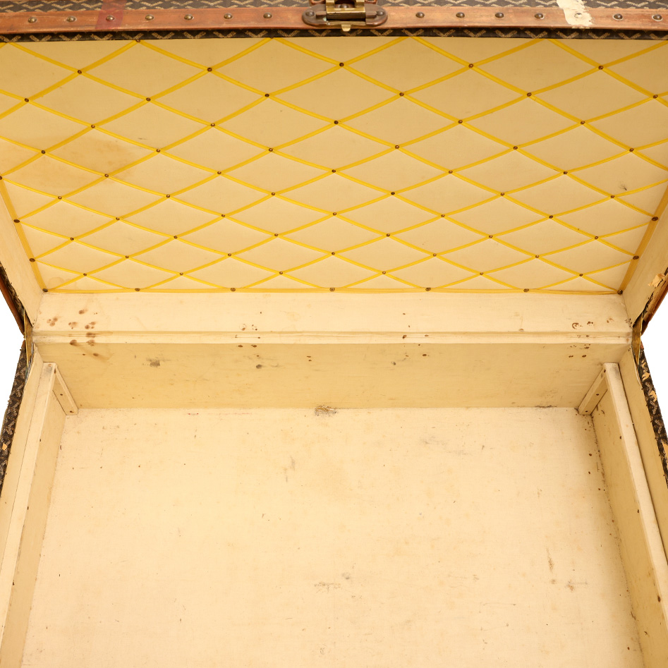 Malle cabine Goyard en toile Goyardine noire et bois - Detail D7