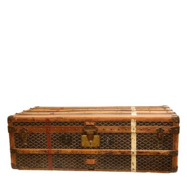 Malle cabine Goyard en toile Goyardine noire et bois