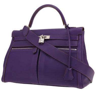 Bolso Hermès Kelly Lakis de piel Swift en color violeta Anemone