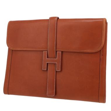 Pochette Hermès  Jige in pelle Barenia terra di Siena bruciata