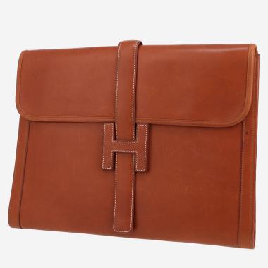 Pochette Hermès  Jige en cuir Barénia fauve