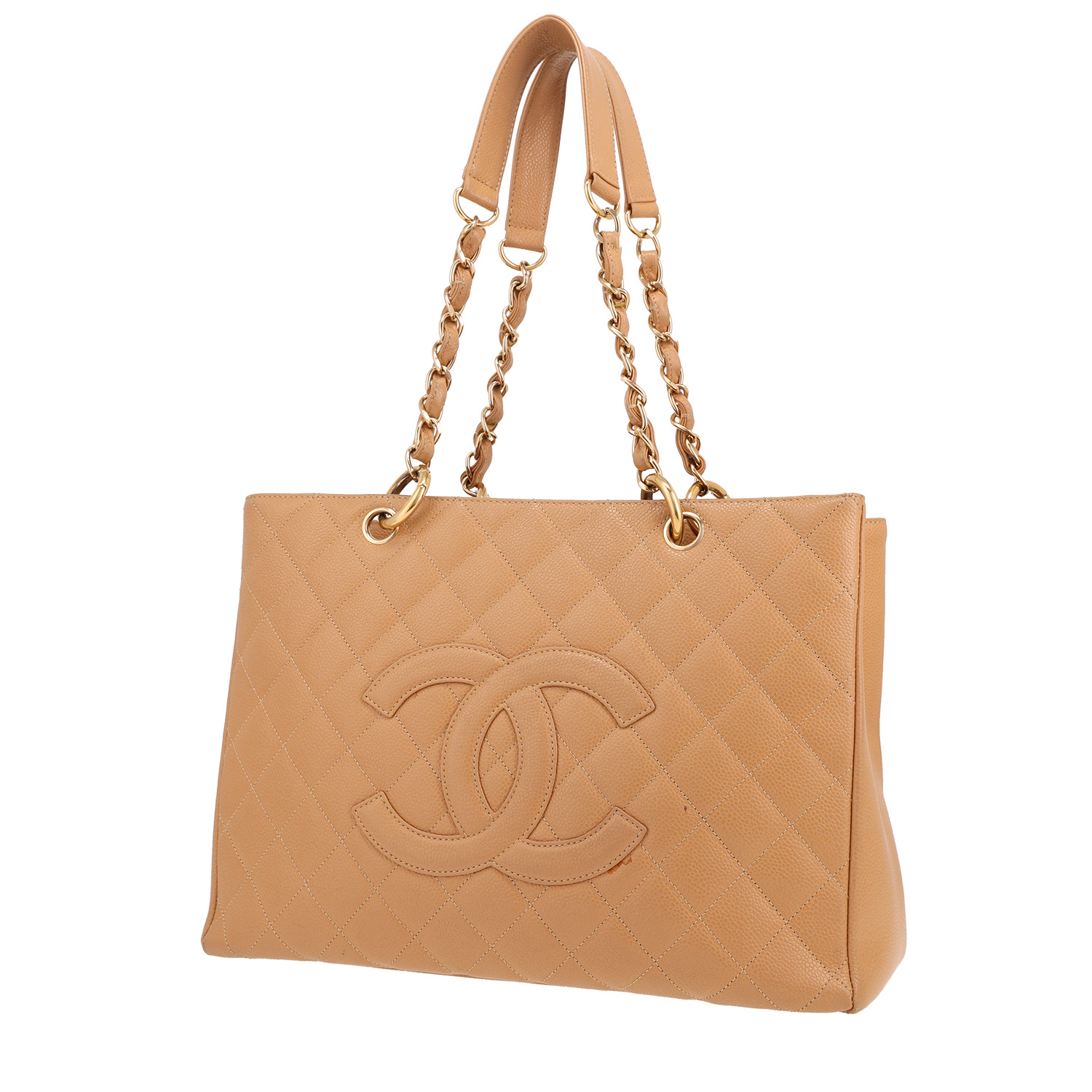 Sac à main Chanel  Shopping GST en cuir grainé matelassé beige - Detail D5