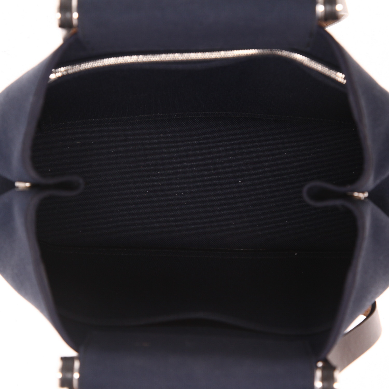 Borsa Hermès  Cabag in tela blu marino e mucca Hunter marrone - Detail D3