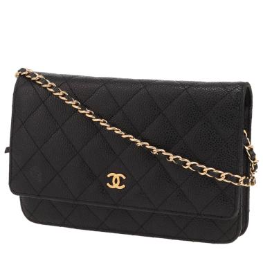 Borsa a tracolla Chanel  Wallet on Chain in pelle martellata e trapuntata nera
