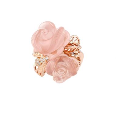 Anello Dior Pré Catelan modello grande in oro rosa, diamanti e quarzo