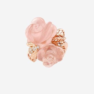 Dior Pré Catelan large model ring in pink gold, diamonds and quartz