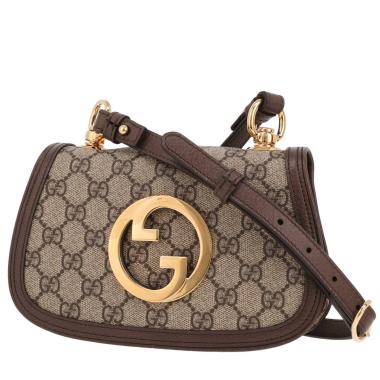 Sac bandoulière Gucci  Blondie mini  en toile siglée beige et cuir marron