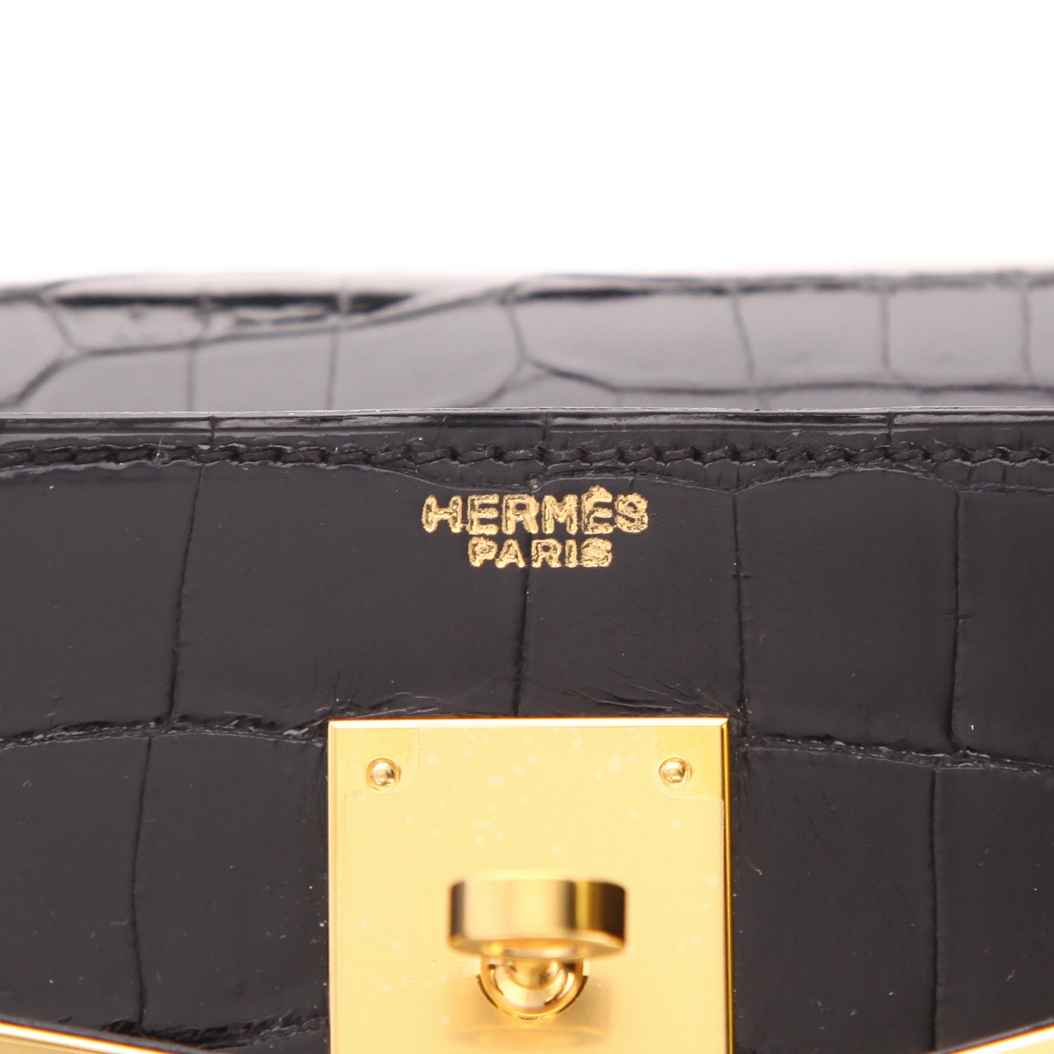 Borsa Hermès  Kelly 32 cm in coccodrillo marino nero - Detail D2
