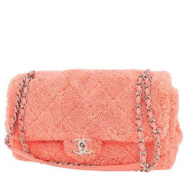 Sac à main Chanel  Timeless en tissu-éponge rose