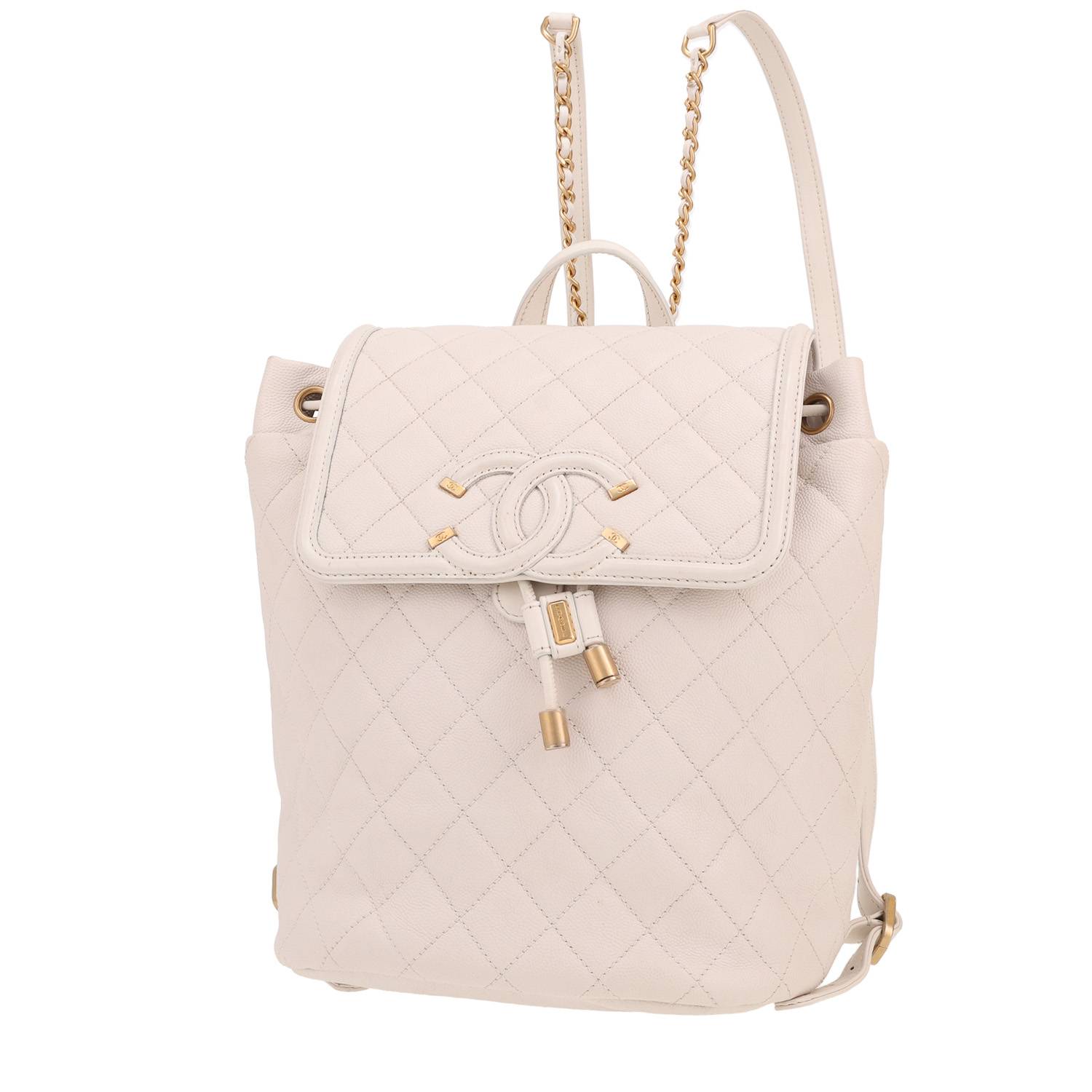 Sac à dos Chanel Timeless matelassé blanc cuir occasion Sac à dos Chanel Timeless matelassé blanc cuir occasion