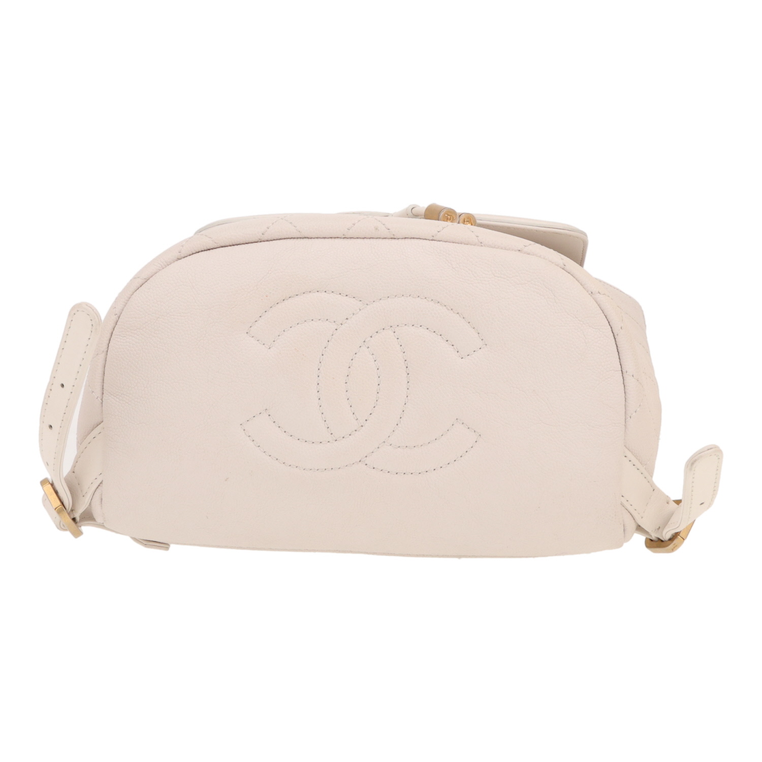 Chanel  Timeless backpack  in white quilted grained leather - Detail D1