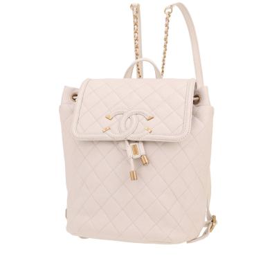 Mochila Chanel  Timeless en cuero granulado acolchado blanco