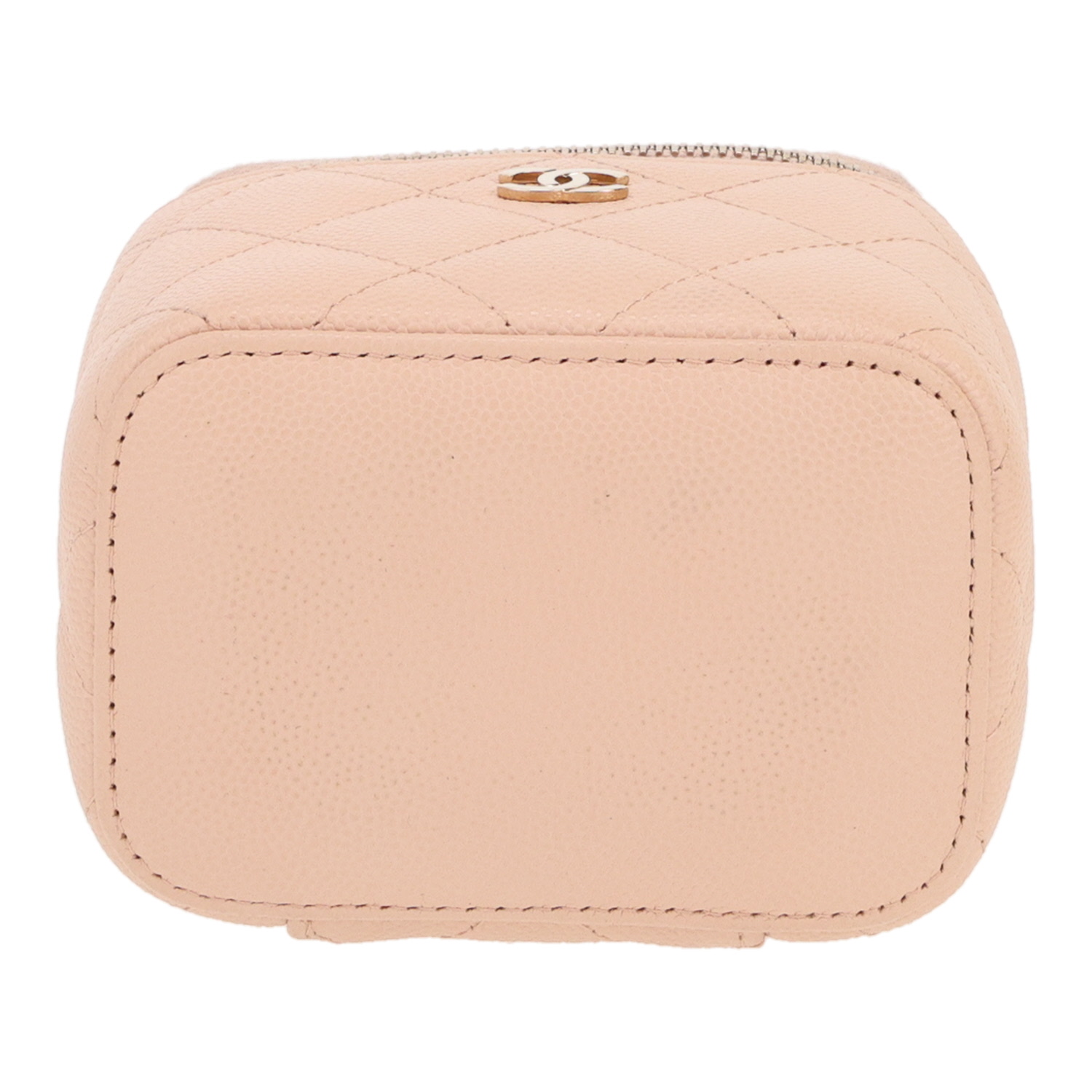 Bolso bandolera  Chanel Vanity - Pocket Hand en cuero granulado acolchado beige rosado - Detail D1