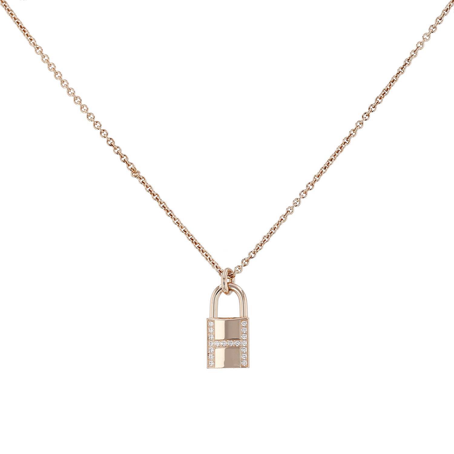 Pendentif Hermès Cadenas Kelly en or rose et diamants