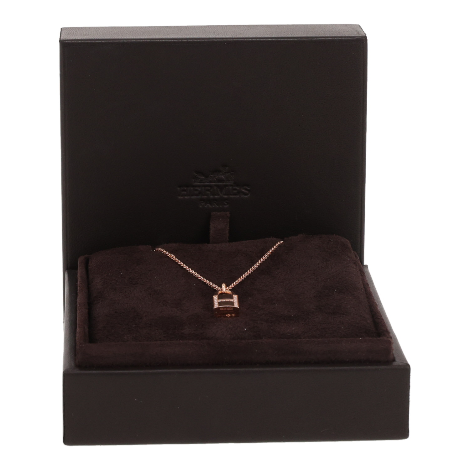 Pendentif Hermès Cadenas Kelly en or rose et diamants - Detail D2